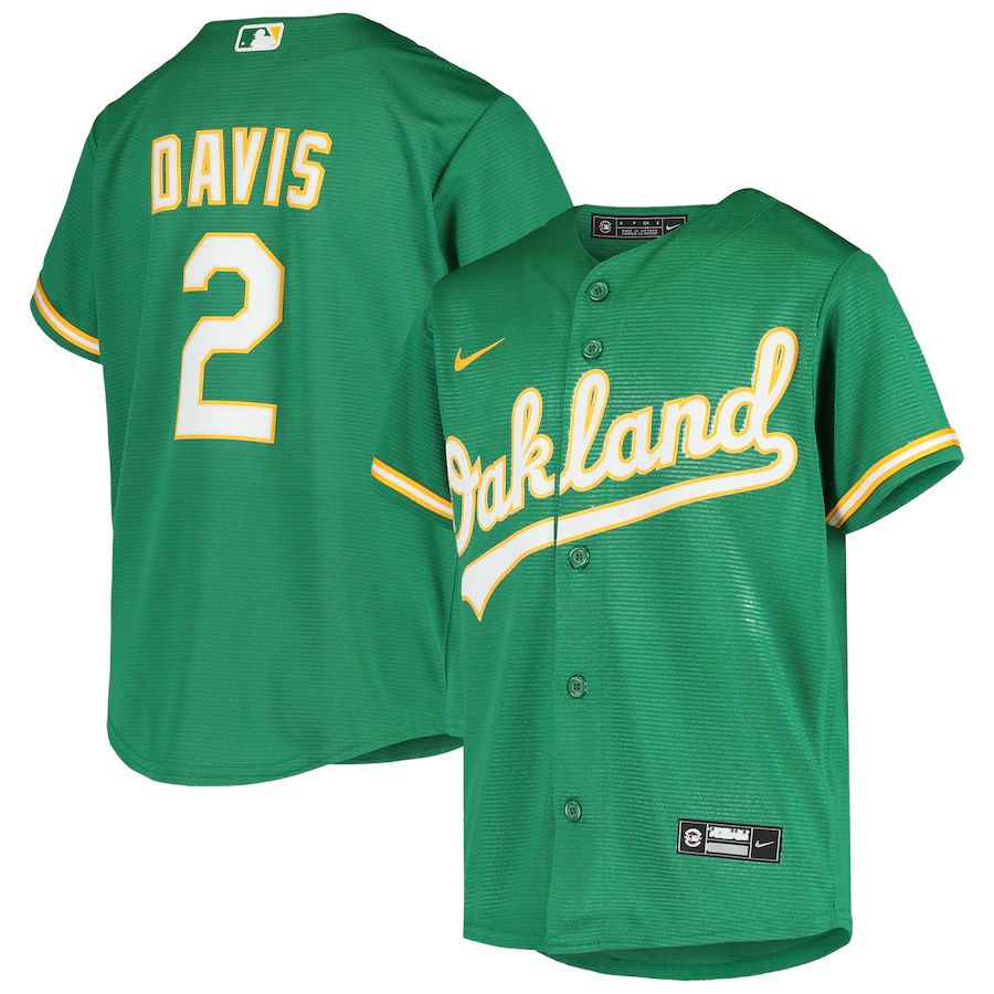 Youth Oakland Athletics #2 Khris Davis Nike Green Alternate Replica MLB Jerseys->youth mlb jersey->Youth Jersey